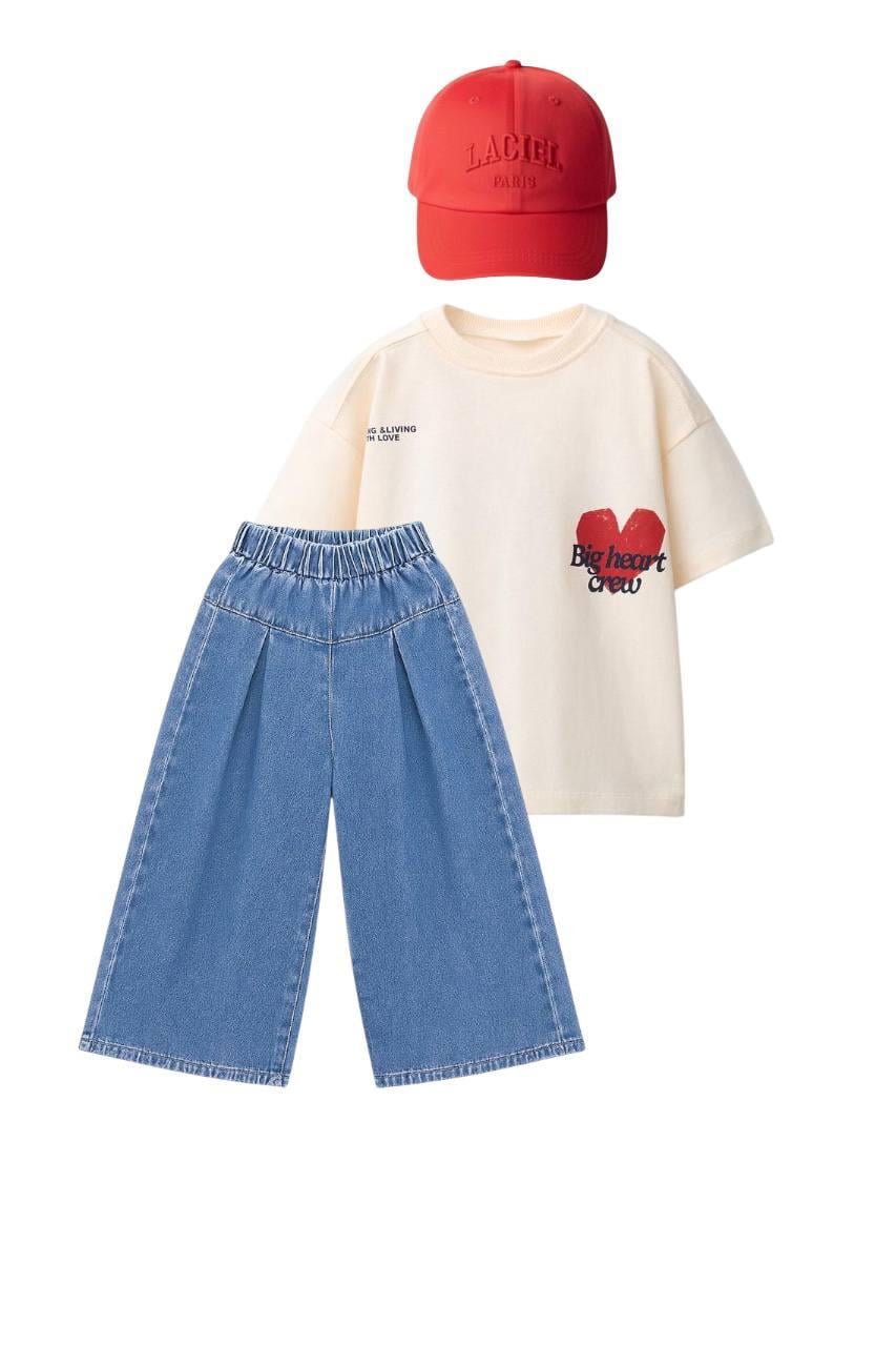 LA'CIEL BIG HEART TSHIRT WIDE LEG DENİM TAKIM
