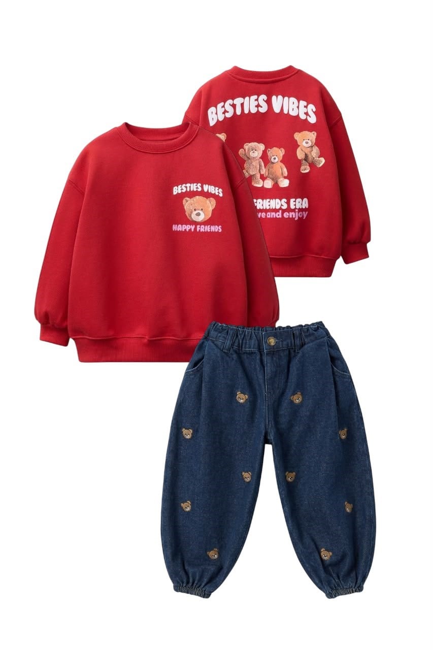 LA'CIEL TEDDY BEAR SWEATSHIRT BALLOON JEAN TAKIM