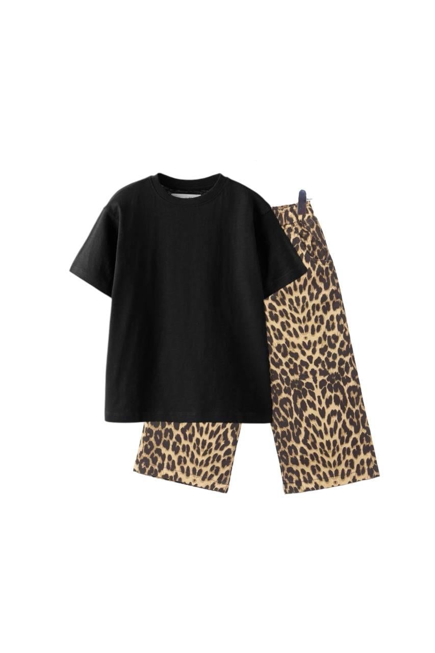 LEOPAR KANVAS PANTOLON SİYAH TSHIRT TAKIM