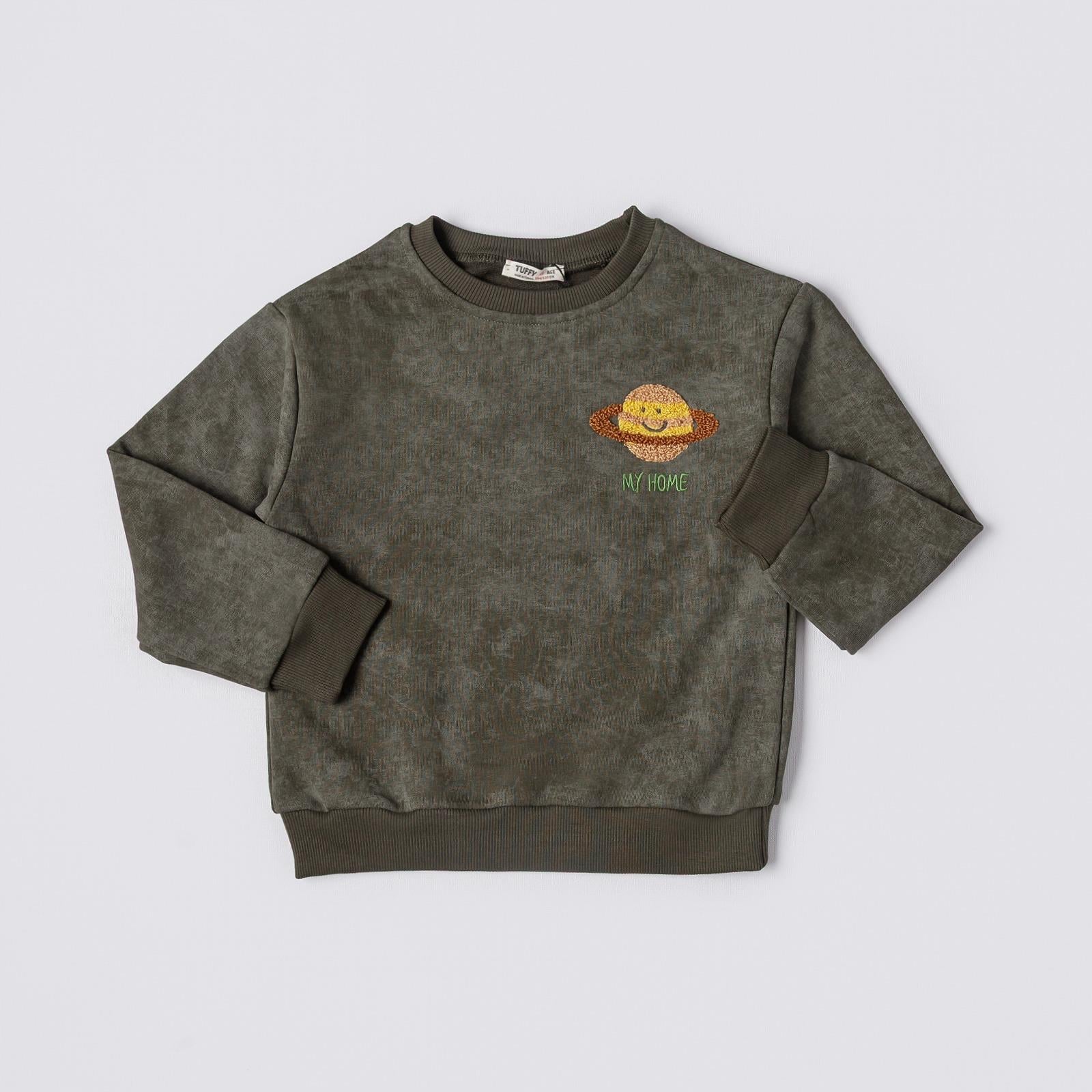SPACE İŞLEMELİ NUBUK GÖRÜNÜMLÜ SWEATSHIRT (HAKİ)