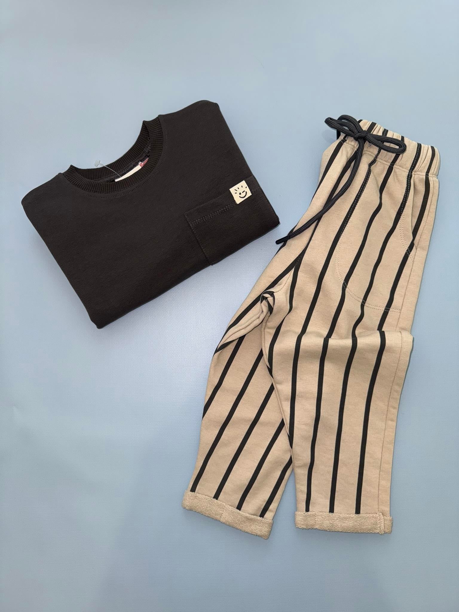 ÇİZGİLİ JOGGER TAKIM (FÜME)