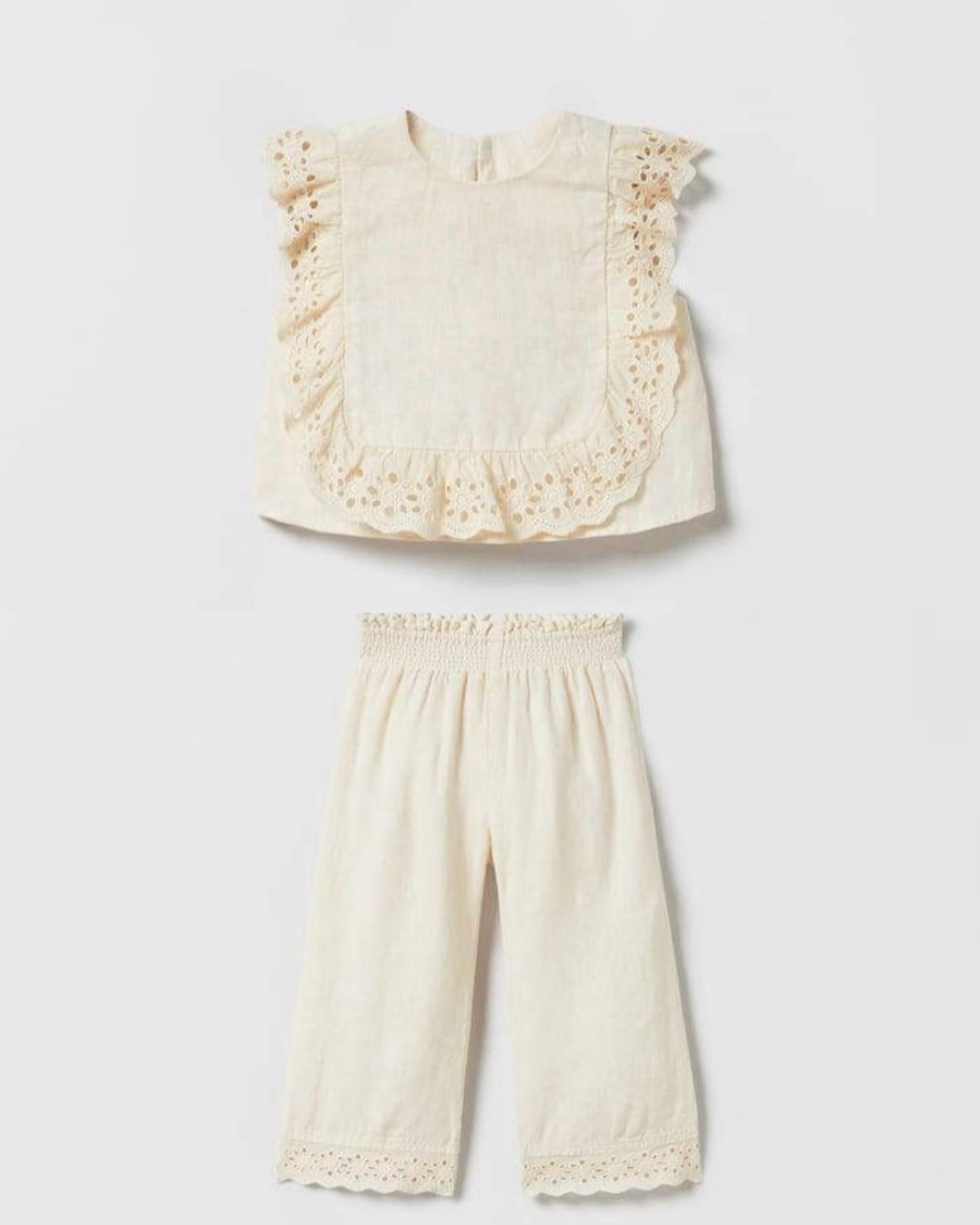 Dantel Şeritli Keten Takım