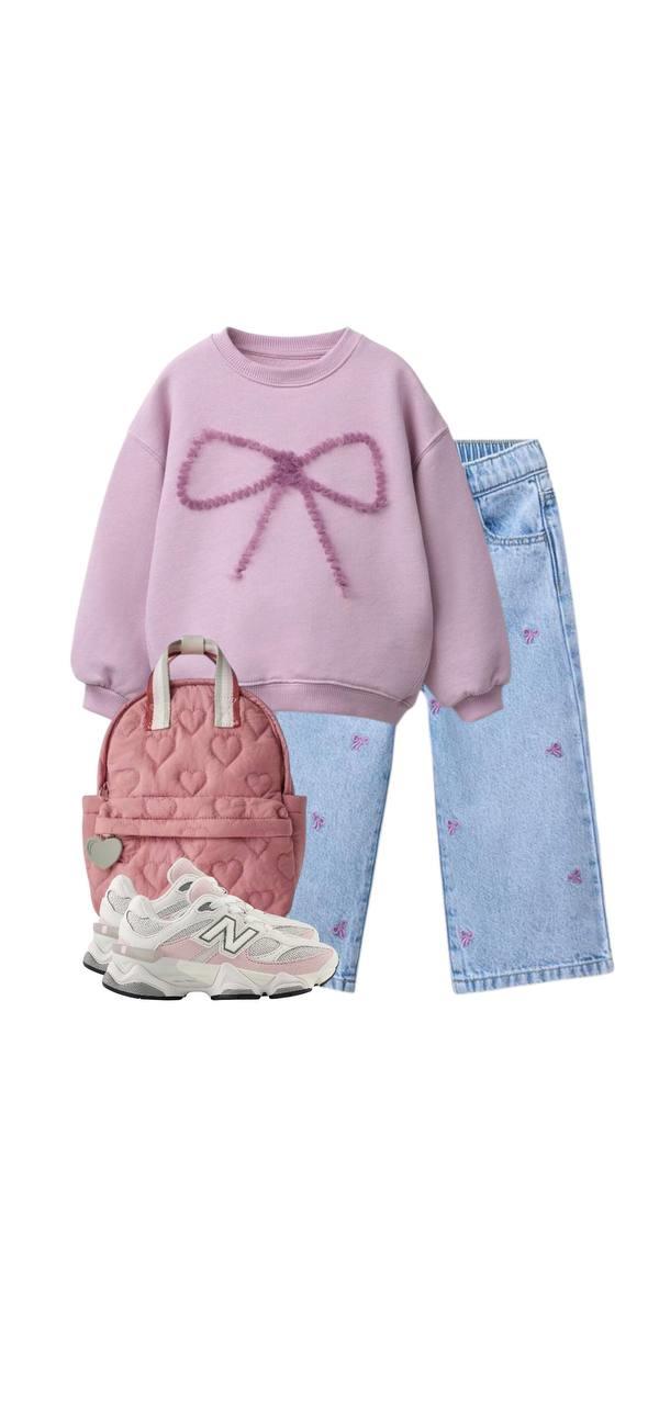 FİYONK DETAYLI SWEATSHIRT DENİM PANTOLON TAKIM