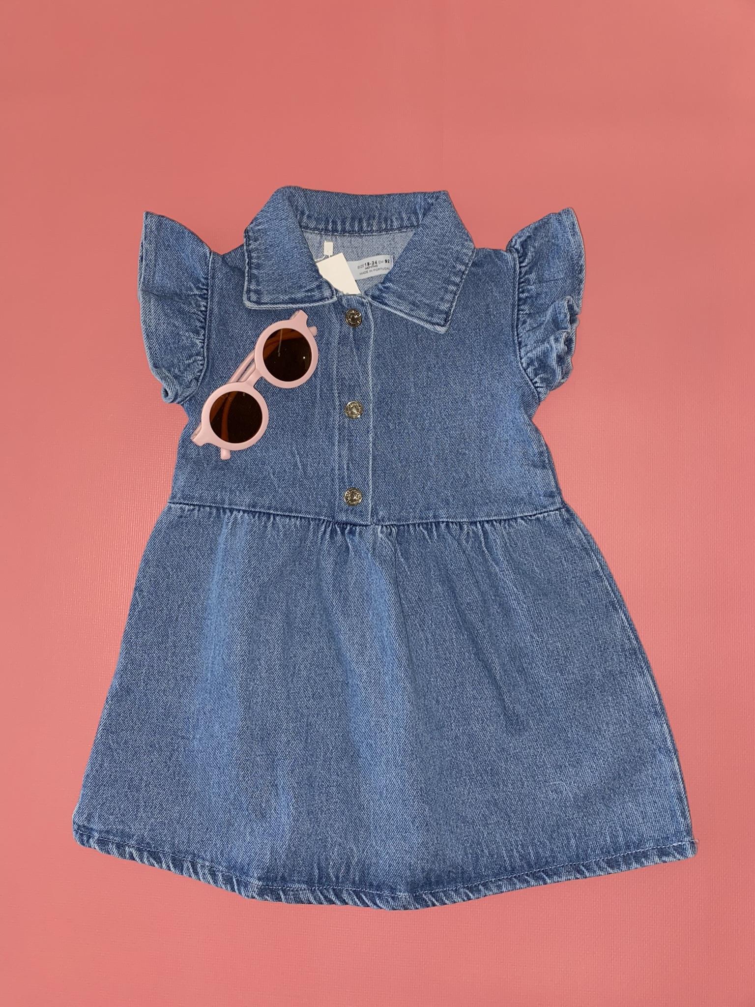 Kolu Fırfırlı Kot Elbise