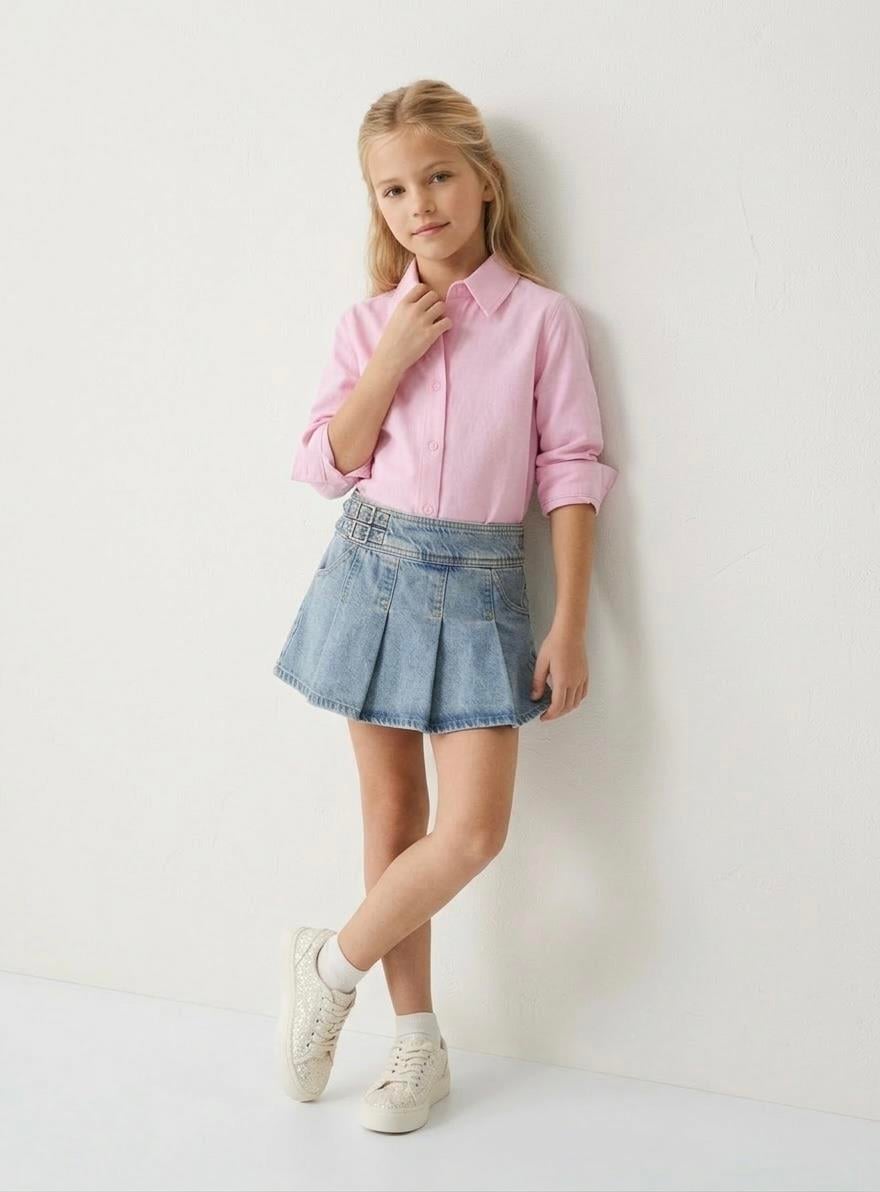 LA'CIEL KETEN GÖMLEK DENİM ŞORT ETEK TAKIM (7-14 YAŞ)