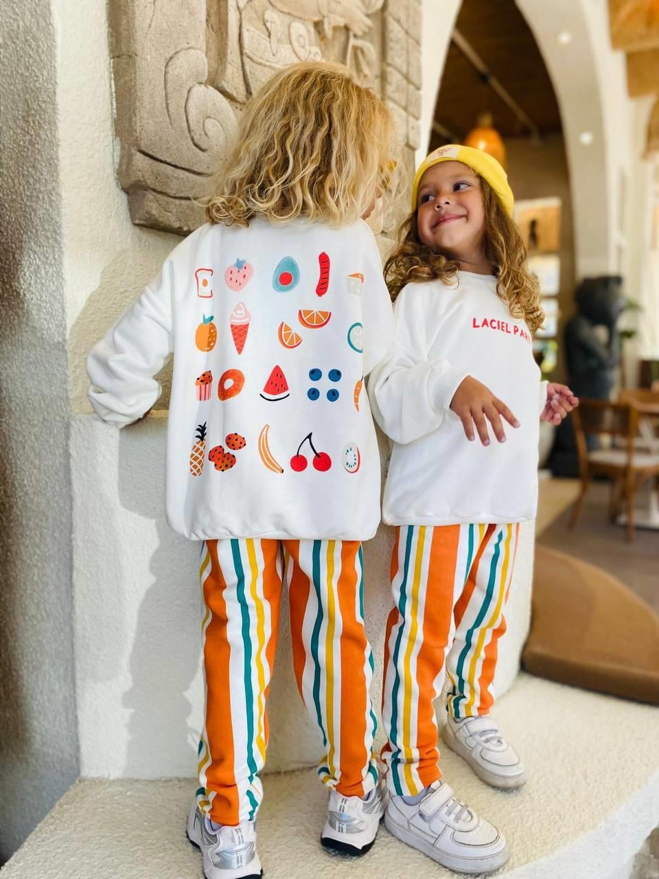 LA'CIEL PARİS UNISEX MEYVELİ SWEATSHIRT ÇİZGİLİ PANTOLON TAKIM