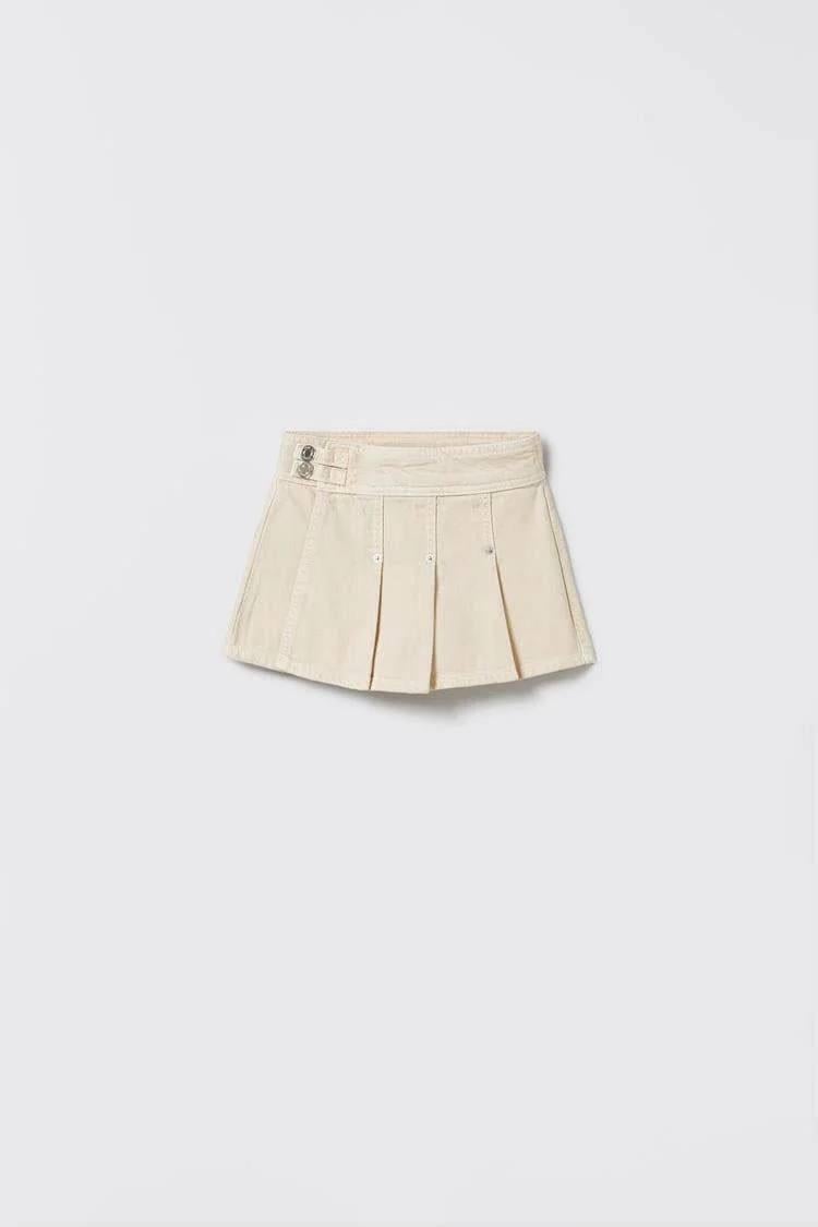 LA'CIEL PİLELİ DENİM ŞORT ETEK ( 7-14 YAŞ ARASI)