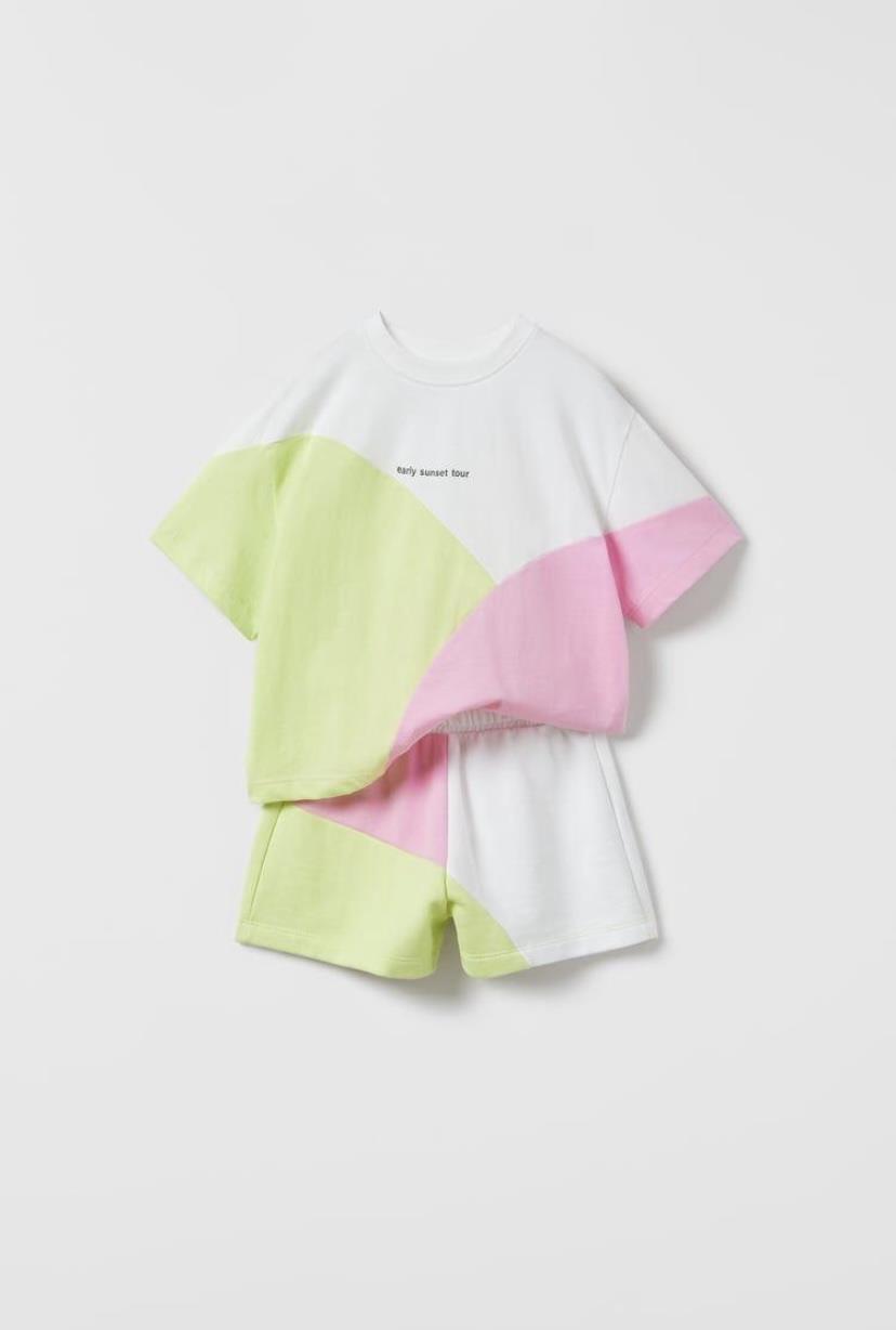 Renk Bloklu Şortlu Takım