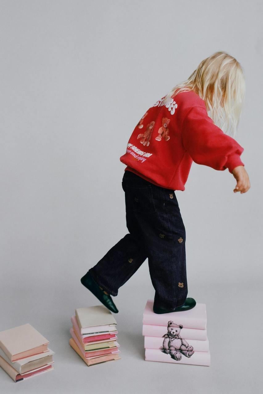 TEDDY BASKILI SWEATSHIRT DENİM PANTOLON TAKIM