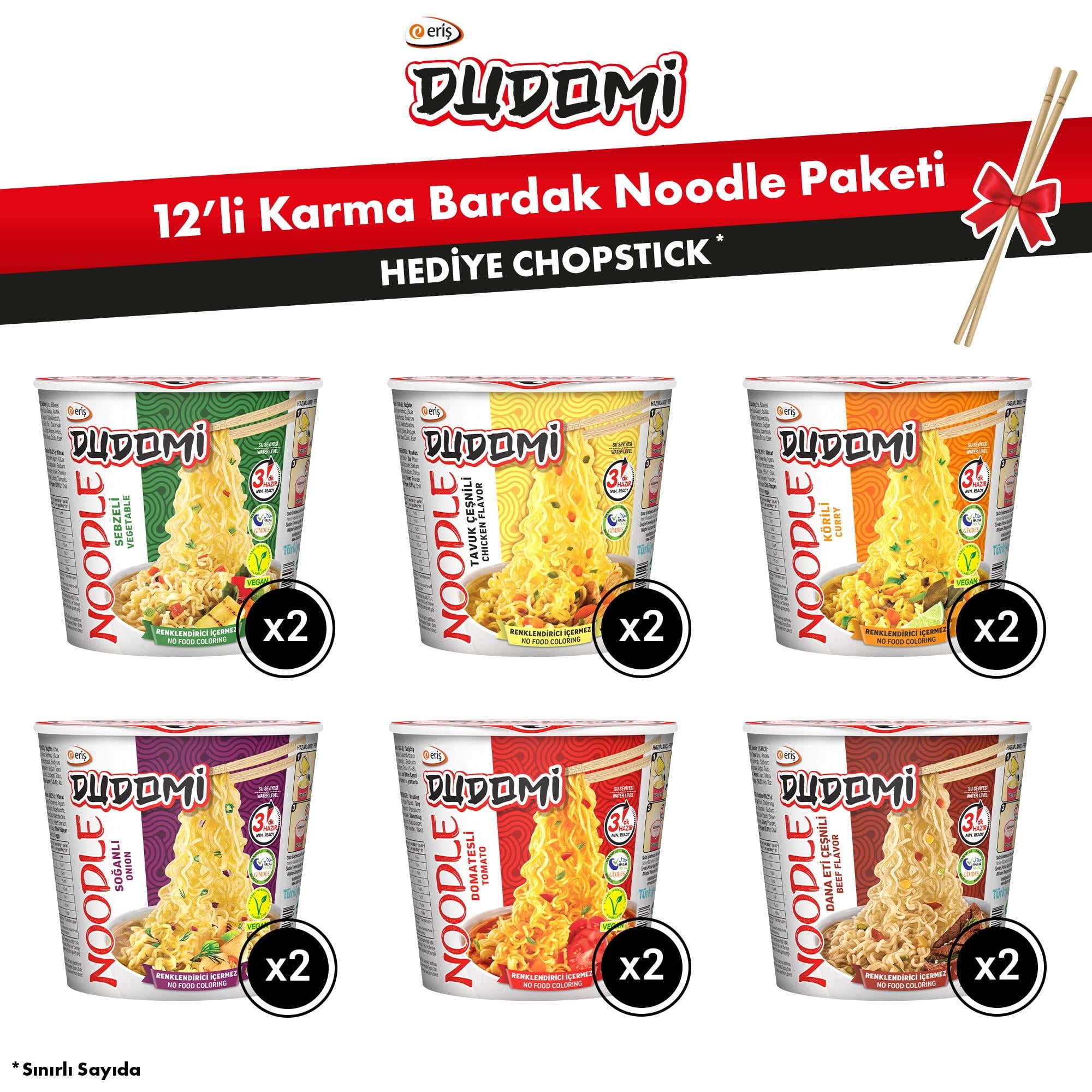 Dudomi 12'li Karma Bardak Noodle Paketi + Bambu Chopstick Hediye!