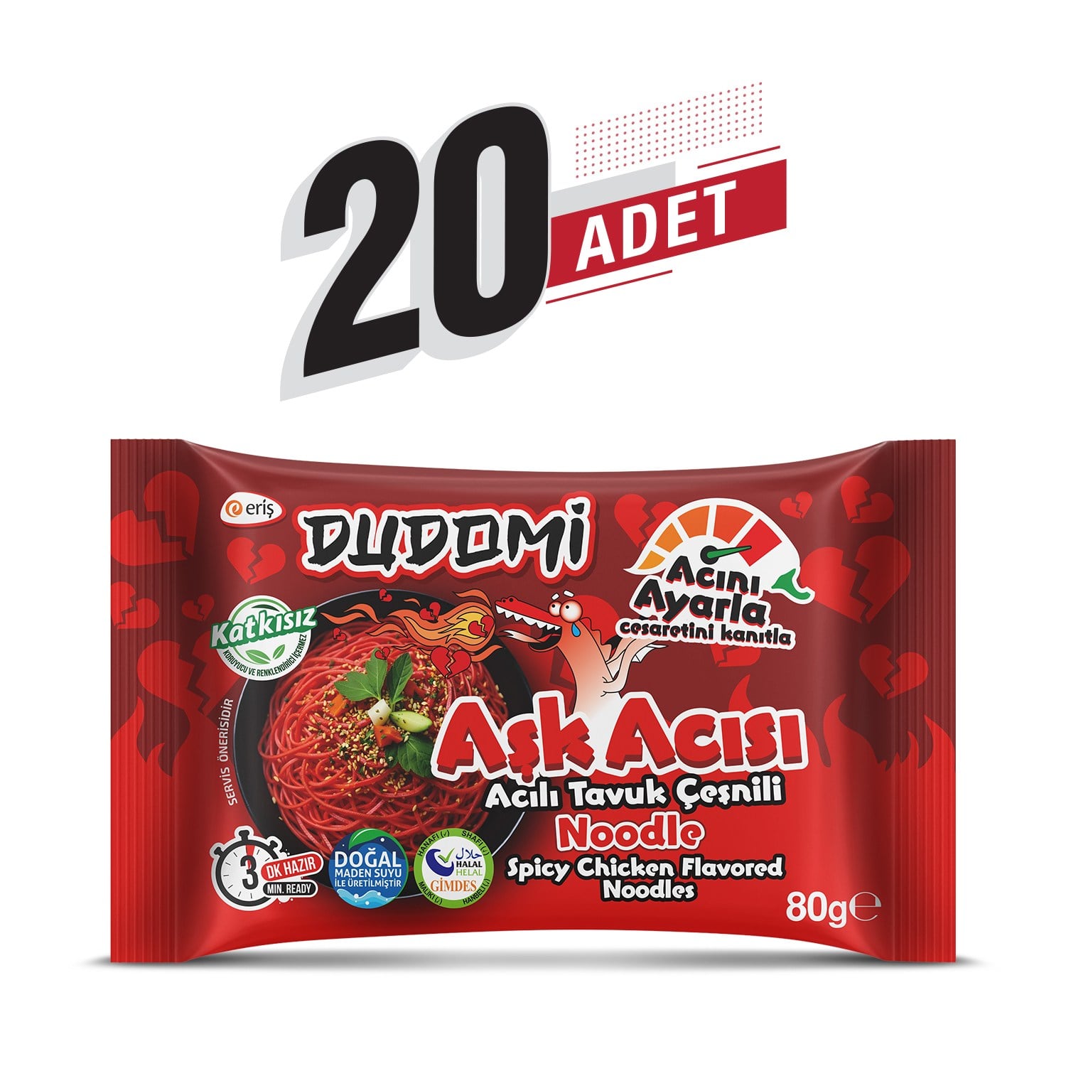 Dudomi Aşk Acısı (Acılı Tavuk Çeşnili) Noodle Poşet 80 Gr. 20li