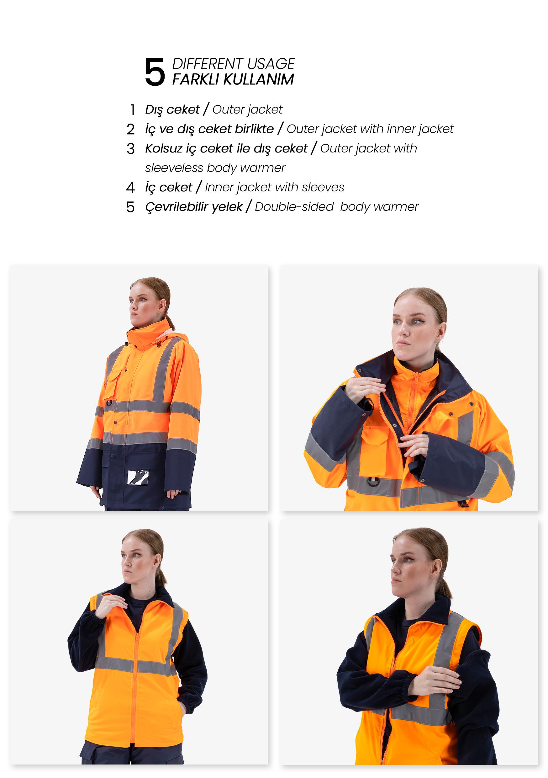 Alaska Hi-Vis 5 in 1 Parka Neon Turuncu - Lacivert