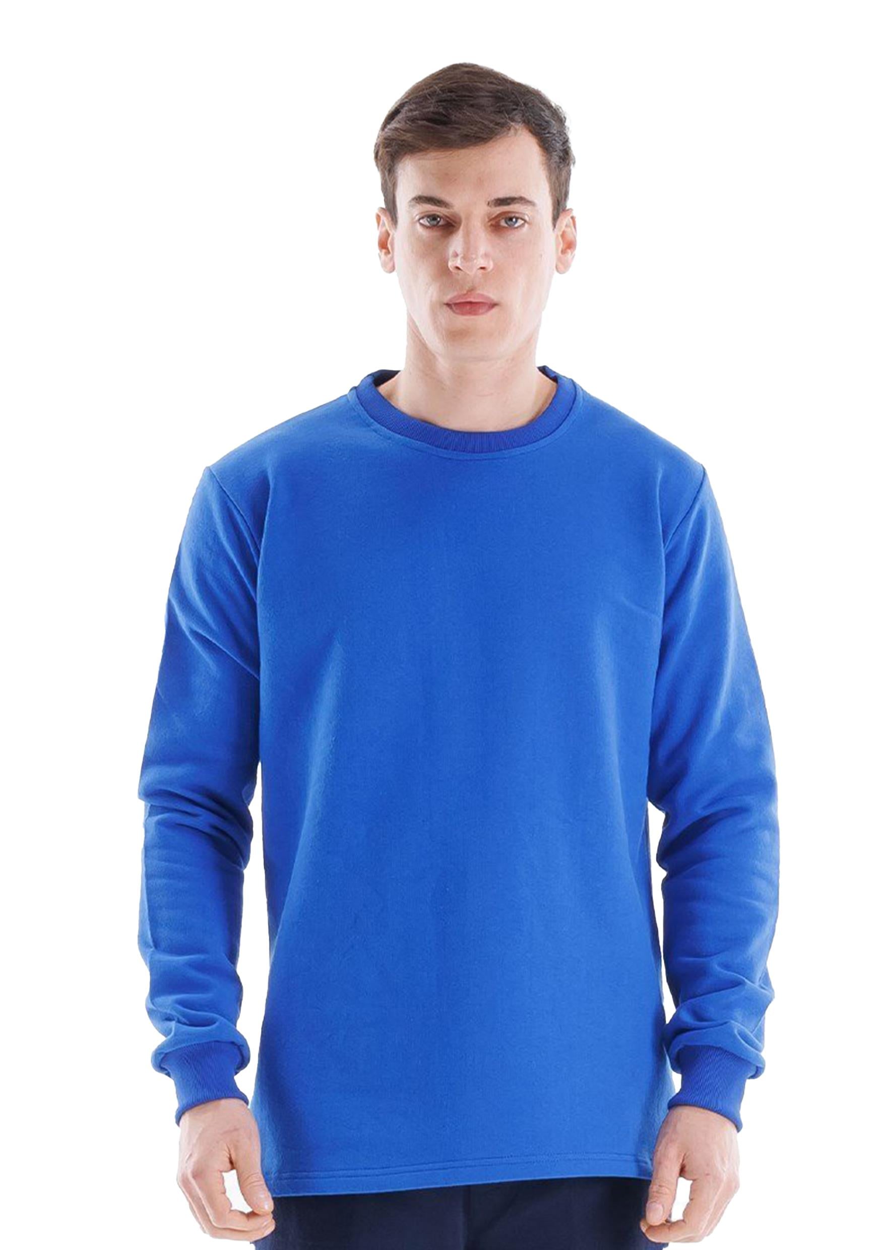 Regular Bisiklet Yaka Sweatshirt Saks Mavi