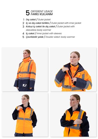 Alaska Hi-Vis 5 in 1 Parka Neon Turuncu - Lacivert
