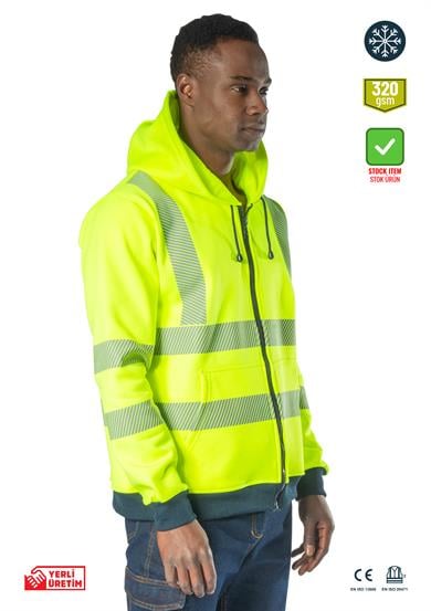 Alaska Hi-Vis Fermuarlı Kapüşonlu Sweatshirt Neon Sarı