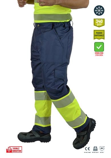 Alaska Hi-Vis Kapitoneli Pantolon Lacivert - Neon Sarı