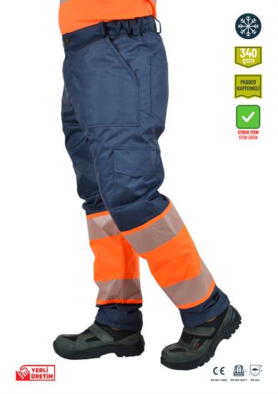 Alaska Hi-Vis Kapitoneli Pantolon Lacivert - Neon Turuncu