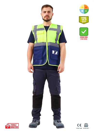 Alaska Hi-Vis Mühendis Yeleği Neon Sarı - Lacivert