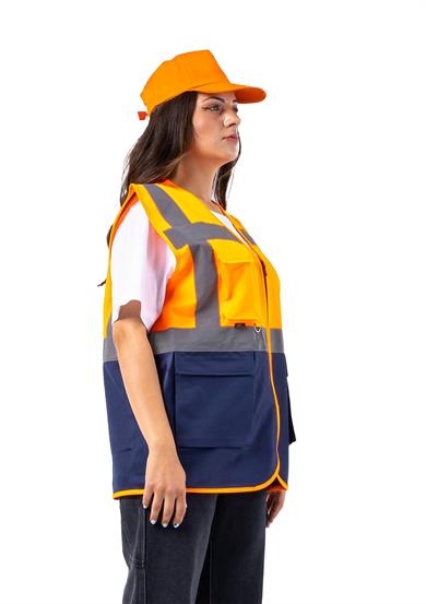 Alaska Hi-Vis Mühendis Yeleği Neon Turuncu - Lacivert