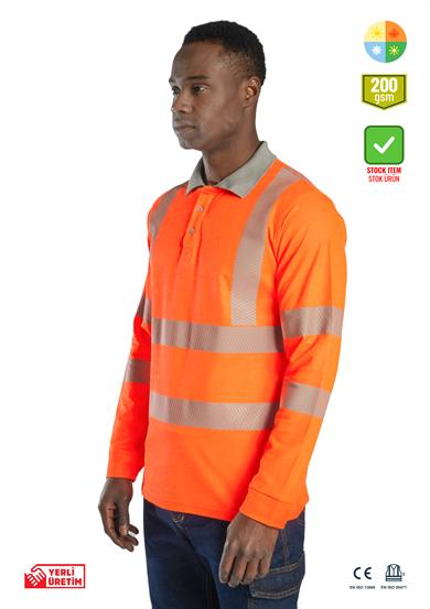 Alaska Hi-Vis Uzun Kollu Polo T-Shirt Neon Turuncu