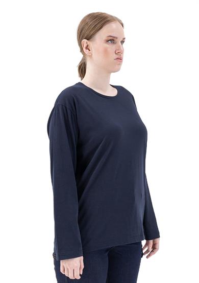 Regular Basic Uzun Kol Bisiklet Yaka T-Shirt Lacivert