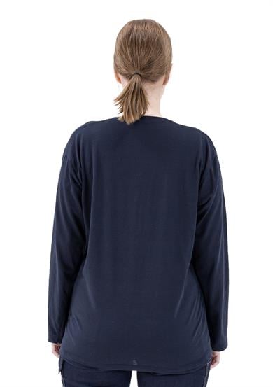 Regular Basic Uzun Kol Bisiklet Yaka T-Shirt Lacivert