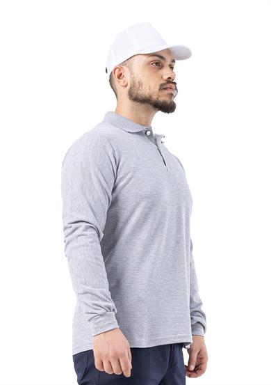 Regular Polo Pike Uzun Kol T-Shirt Gri