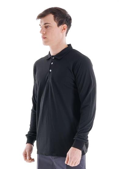 Regular Polo Pike Uzun Kol T-Shirt Siyah