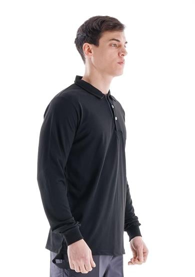 Regular Polo Pike Uzun Kol T-Shirt Siyah