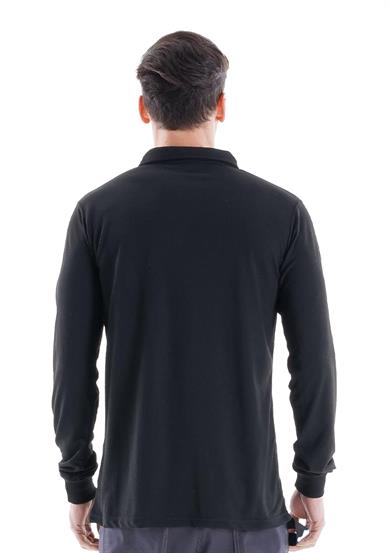 Regular Polo Pike Uzun Kol T-Shirt Siyah