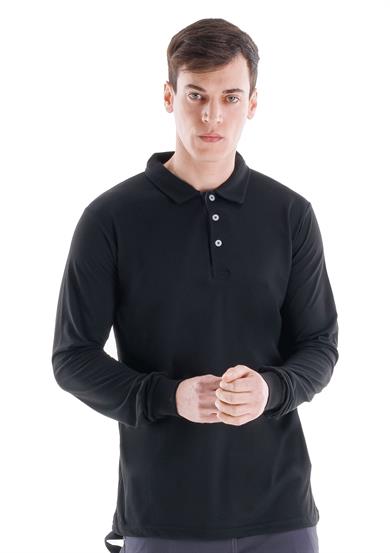 Regular Polo Pike Uzun Kol T-Shirt Siyah