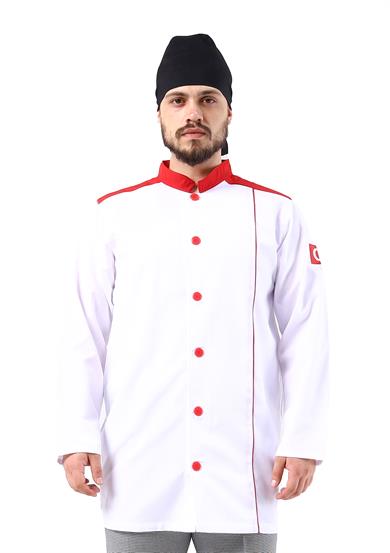 Turkish Aşçı Ceketi Beyaz-Kırmızı