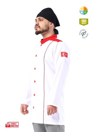 Turkish Aşçı Ceketi Beyaz-Kırmızı
