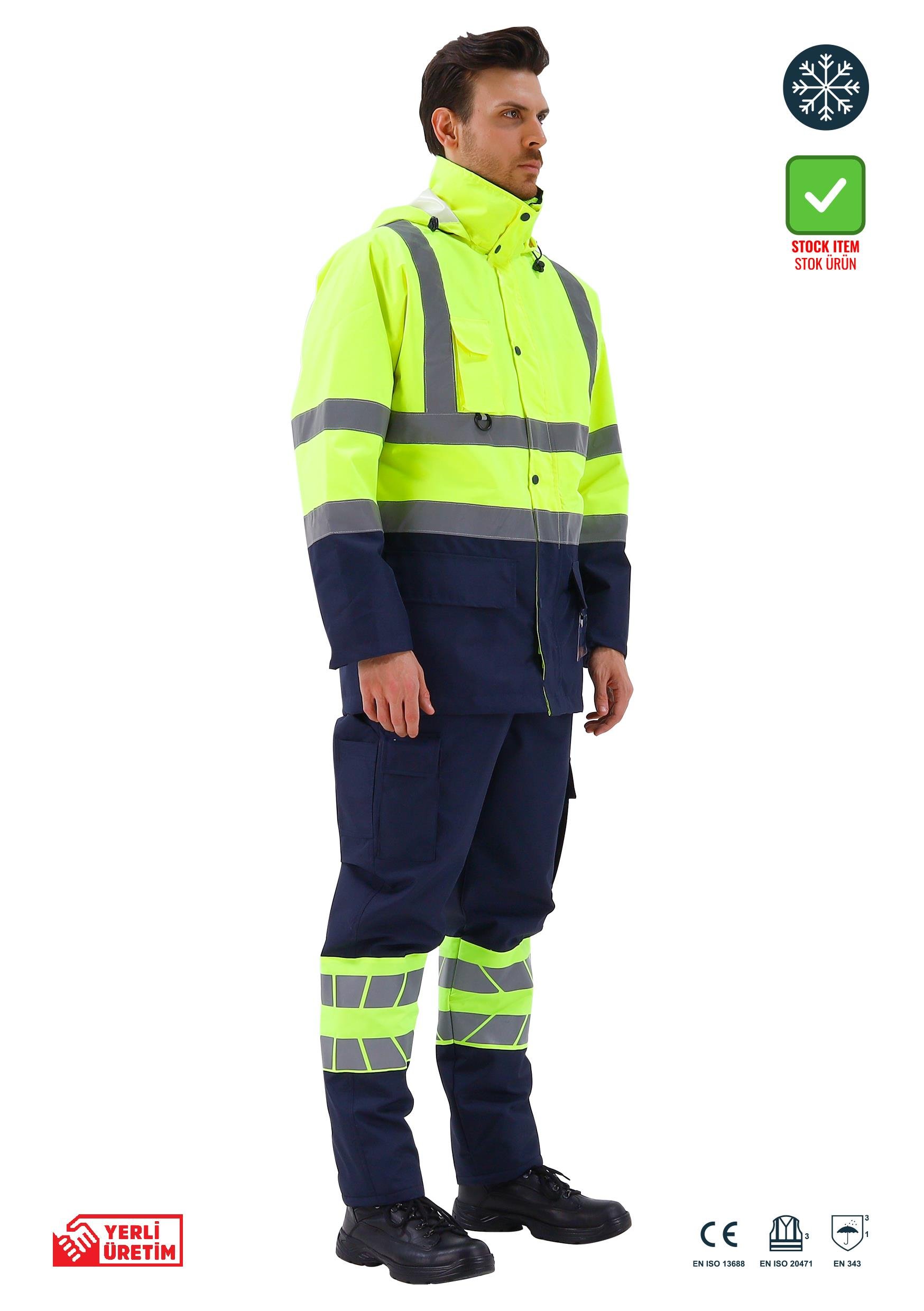 Alaska Hi-Vis 5 in 1 Parka Neon Sarı - Lacivert, Alaska Hi-Vis 5 in 1 Parka Neon Sarı - Lacivert - Concept Alina (İş Elbisesi, İş Kıyafetleri, Yanmaz İş Elbisesi, Yanmaz İş Kıyafeti, Alev Almaz İş Elbisesi, Toptan, Üreticileri, İmalatçıları, Konya, İstanbul, Kocaceli, Gebze), Yüksek Görünürlüklü Ürünler