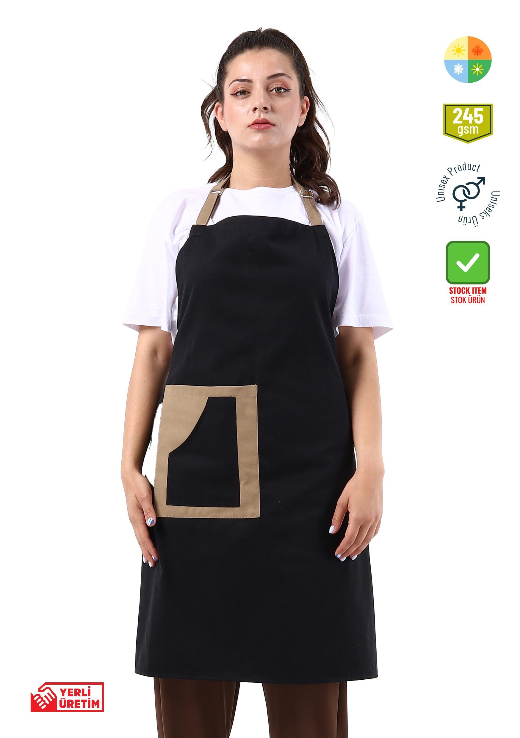 Barista Önlük Siyah - Bej, Barista Önlük Siyah - Bej - Concept Alina (İş Elbisesi, İş Kıyafetleri, Yanmaz İş Elbisesi, Yanmaz İş Kıyafeti, Alev Almaz İş Elbisesi, Toptan, Üreticileri, İmalatçıları, Konya, İstanbul, Kocaceli, Gebze), Aşçı-Garson Kıyafetleri