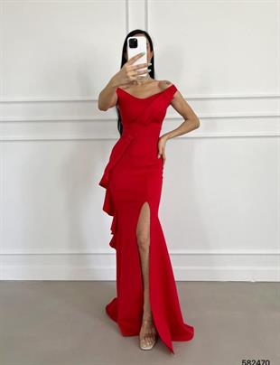 Women evening maxi dress off-the-shoulder  wholesale Red color