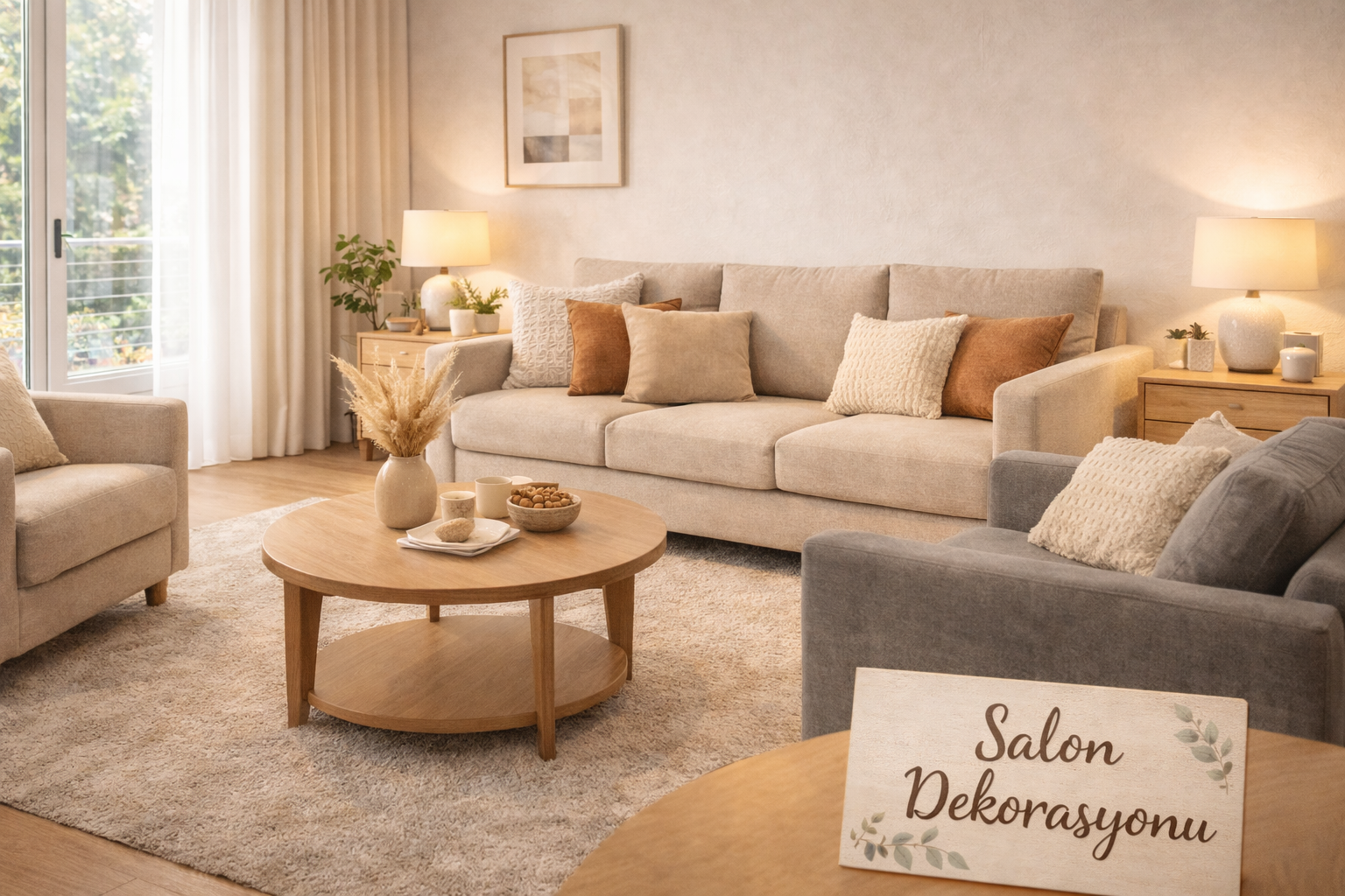 Uyumlu Renk Tonlarıyla Dekore Edilmiş Modern Bir Salon Görünümü
