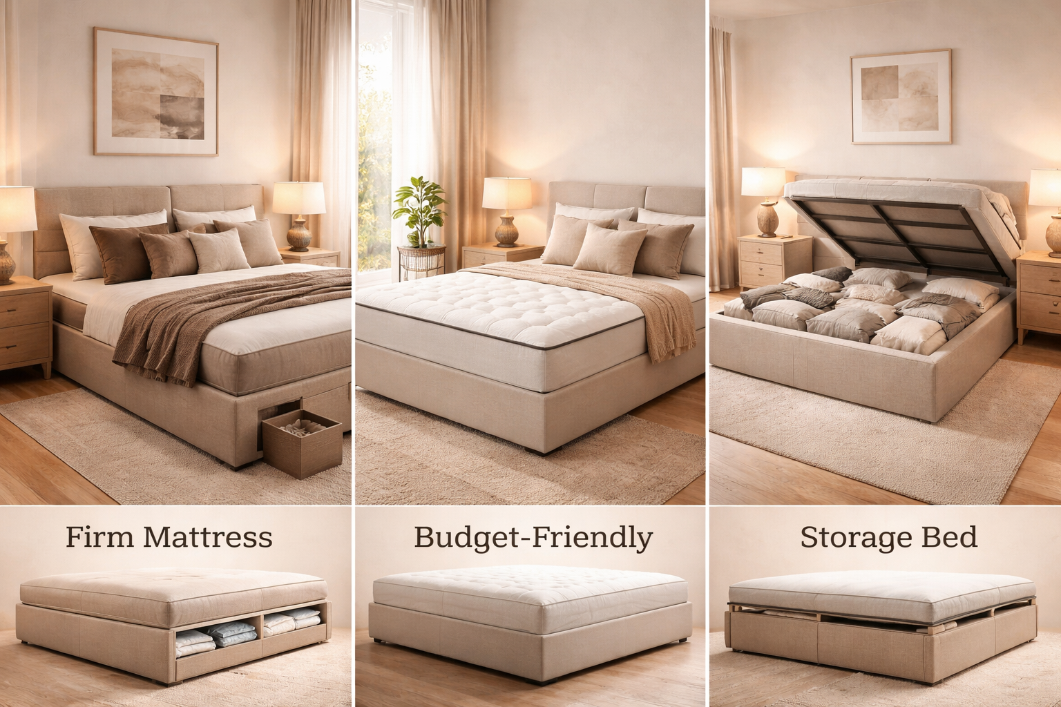 Farklı Yatak Modelleri Ve Baza Seçenekleriyle Modern Ve Şık Yatak Odası Görünümü