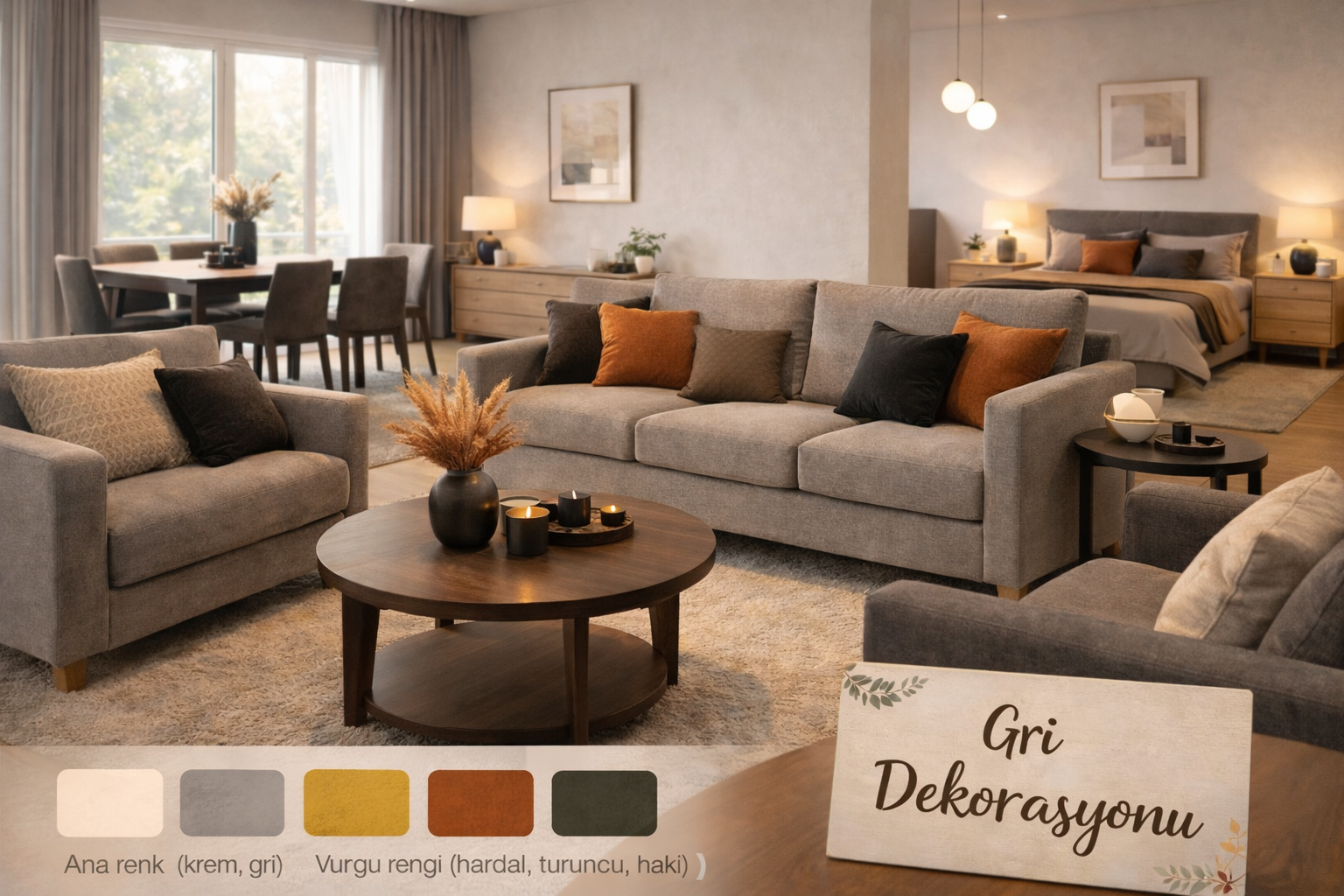 Gri Tonların Hakim Olduğu Modern ve Şık Salon Dekorasyonu