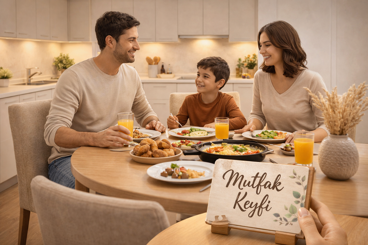 Şık Ve Uyumlu Renklerle Dekore Edilmiş Modern Bir Mutfakta Masa Takımı Kullanımı