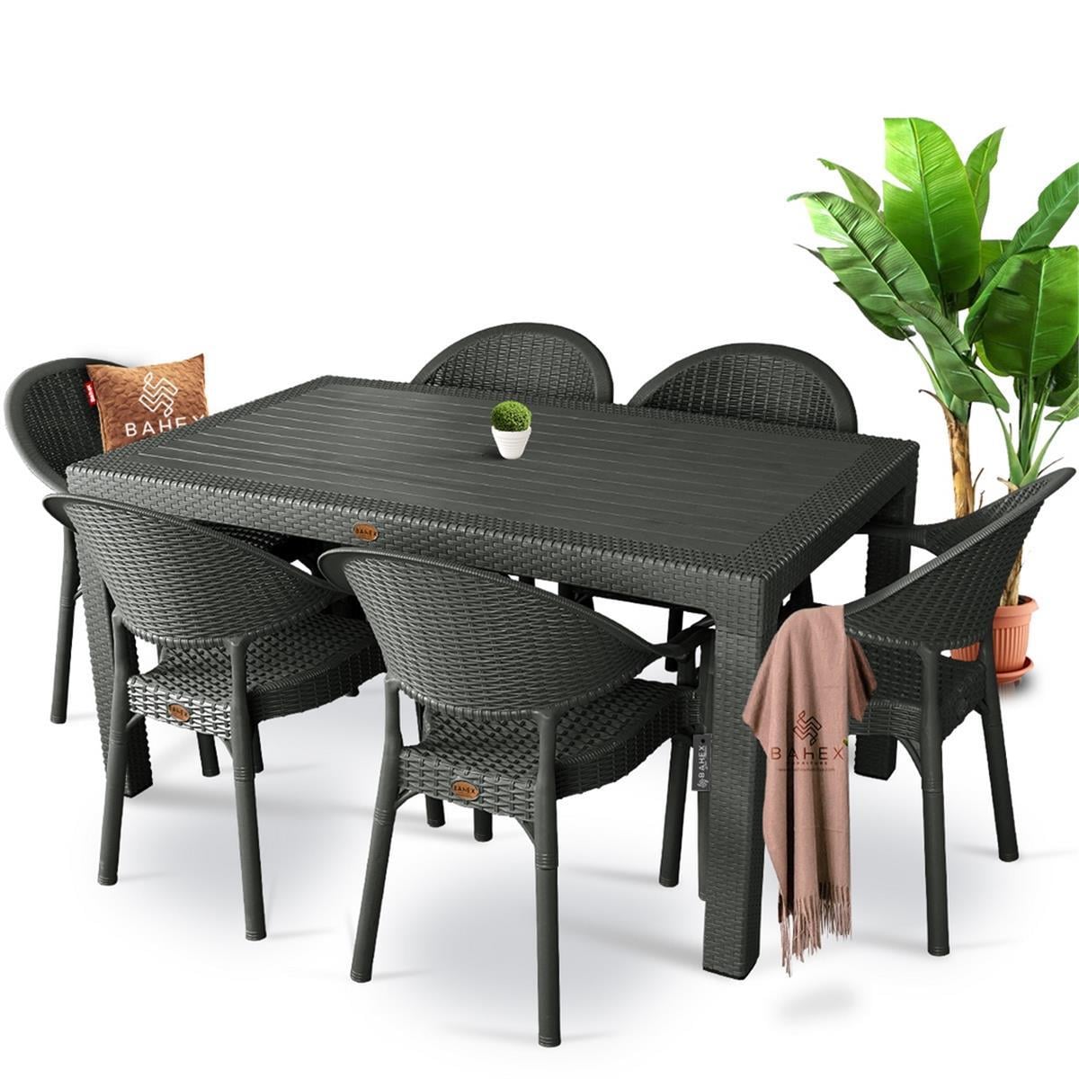 Bambu Eko 6lı Rattan Masa Takımı