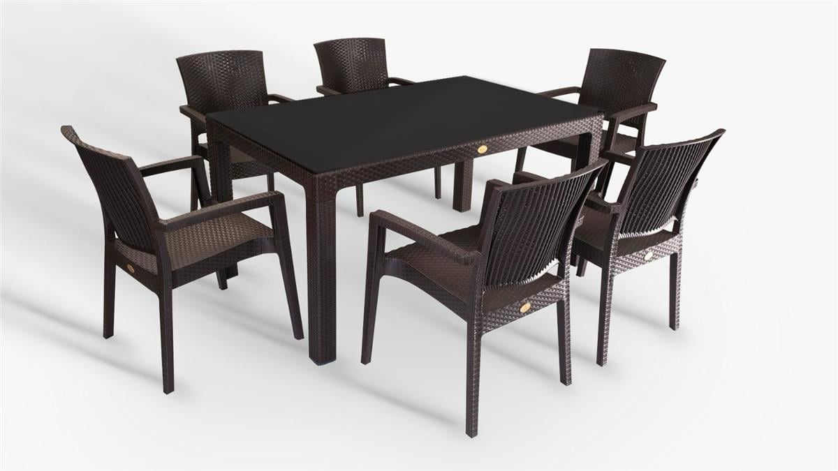 Hilton 6lı Rattan Camlı Masa Takımı