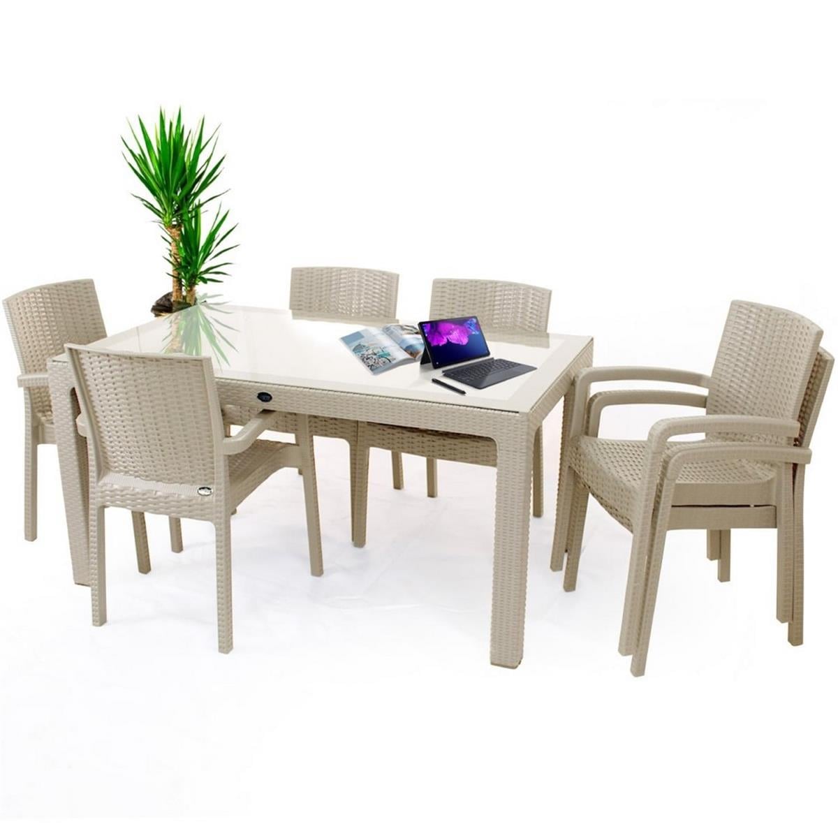 Hilton 6lı Rattan Camlı Masa Takımı