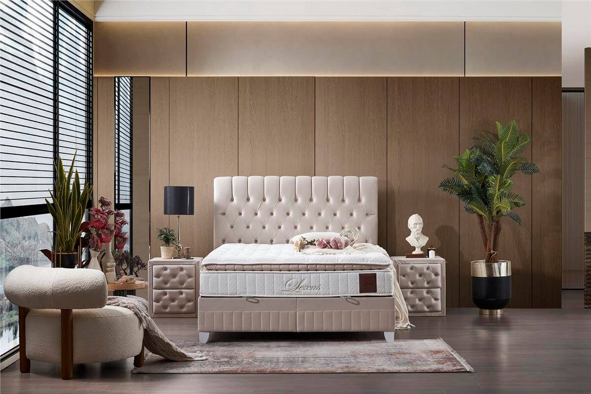 Lexus Krem Yatak Baza ve Başlık Seti