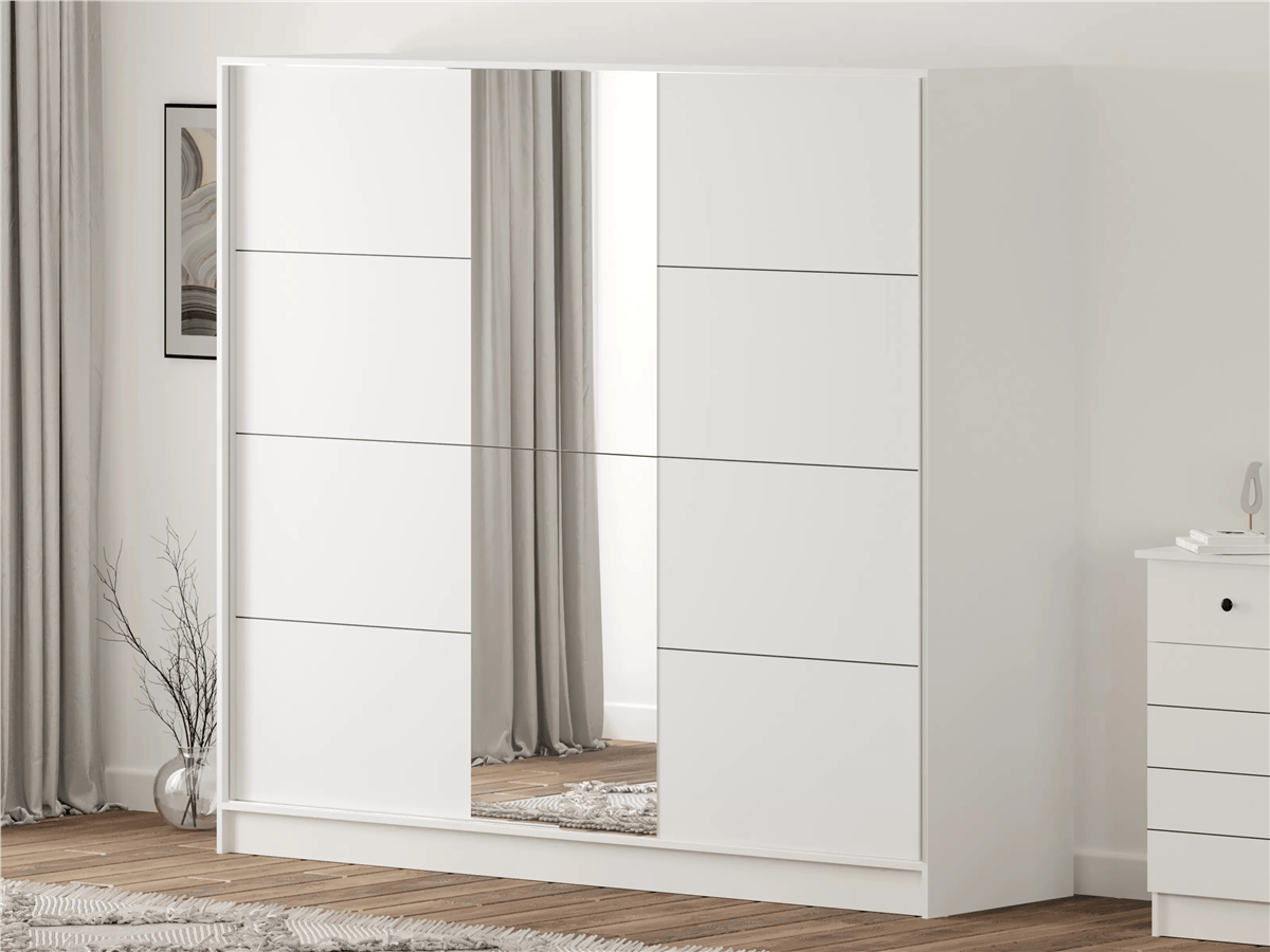 Öykü 210 cm Aynalı Beyaz Sürgülü Dolap