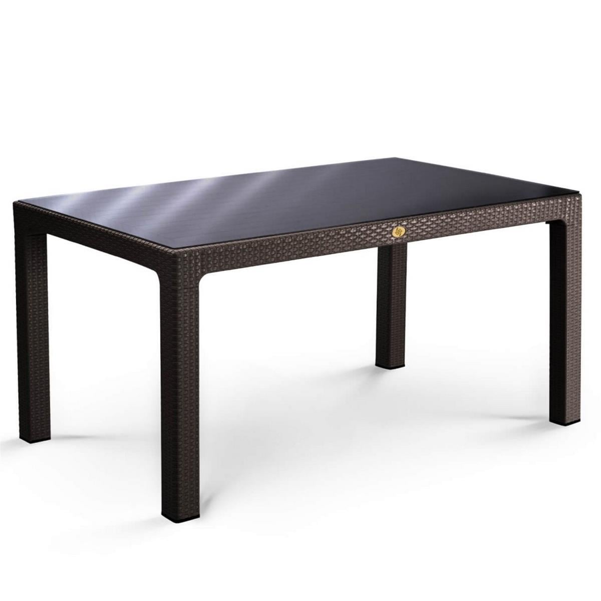 Rattan 90x150 Camlı Bahçe Masası