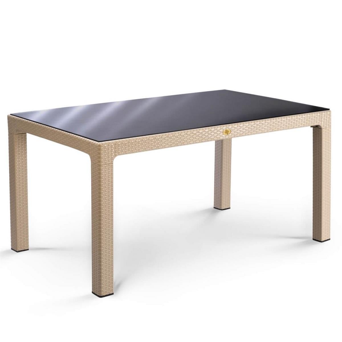Rattan 90x150 Camlı Bahçe Masası
