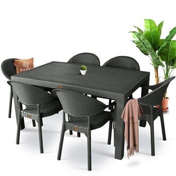 Bambu Eko 6lı Rattan Masa Takımı