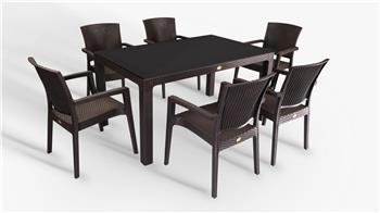 Hilton 6lı Rattan Camlı Masa Takımı