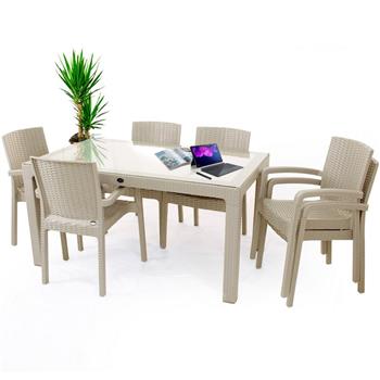 Hilton 6lı Rattan Camlı Masa Takımı